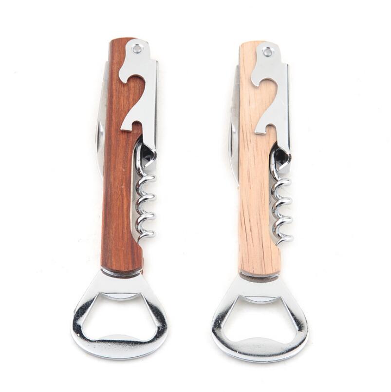 Wood Handle wine opener Stainless Steel Hand-Held Deluxe Bottle Opener Corkscrew Double Hinge Waiters Wine Bottle Opener LX6394