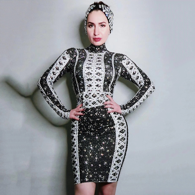 Fashion Black White Rhinestones Skinny Package Hip Dress Lady Banquet Prom Birthday Celebration Singer Stage Dresses DT1927, As picture
Fashion Black White Rhinestones Skinny Package Hip Dress Lady Banquet Prom Birthday Celebration Singer Stage Dresses DT1927, As picture