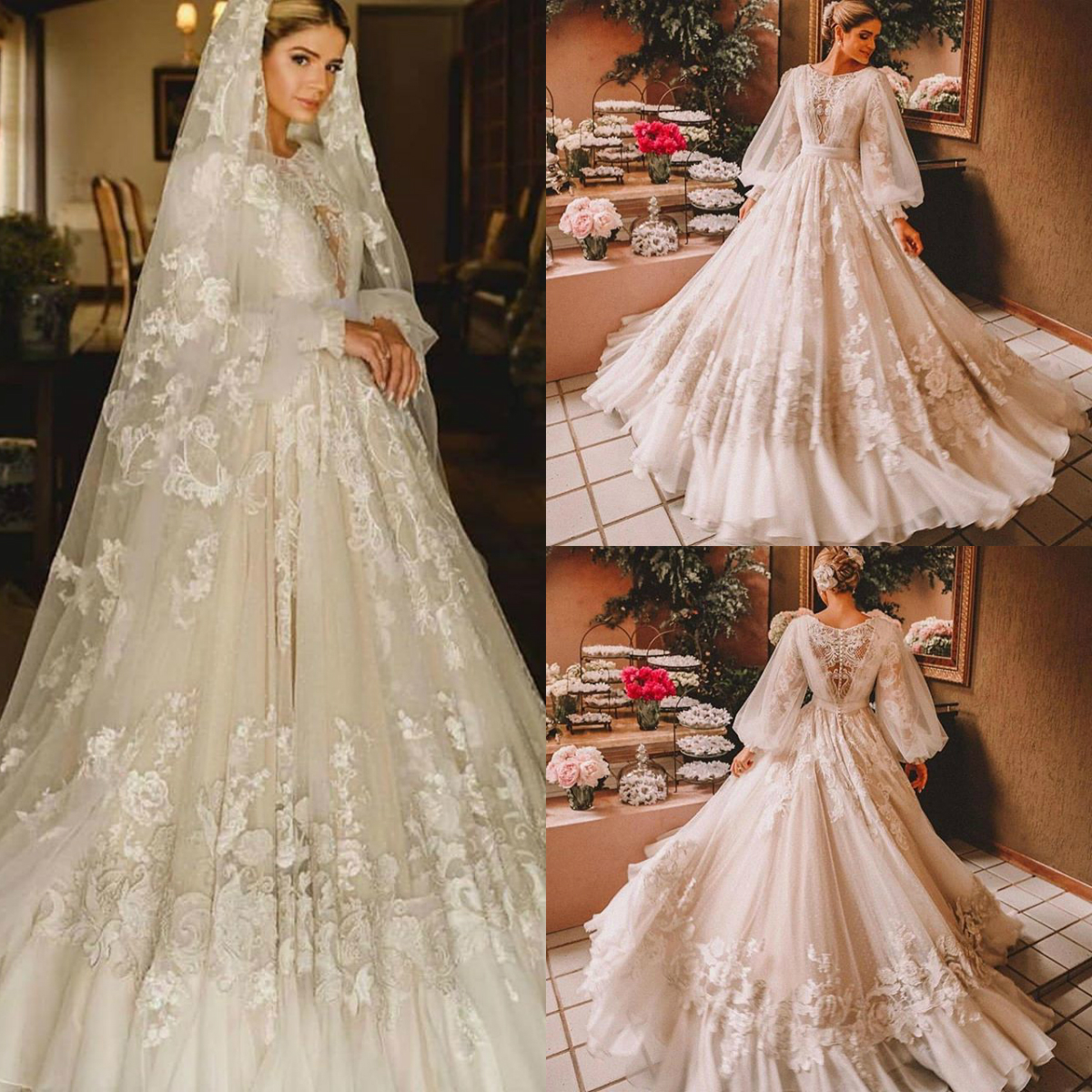 Sleeve Bohemian Long Dresses Jewel Neck Vestido De Noiva A e Lace Appliqued Boho Beach Wedding Dress Bridal Gowns ppliqued