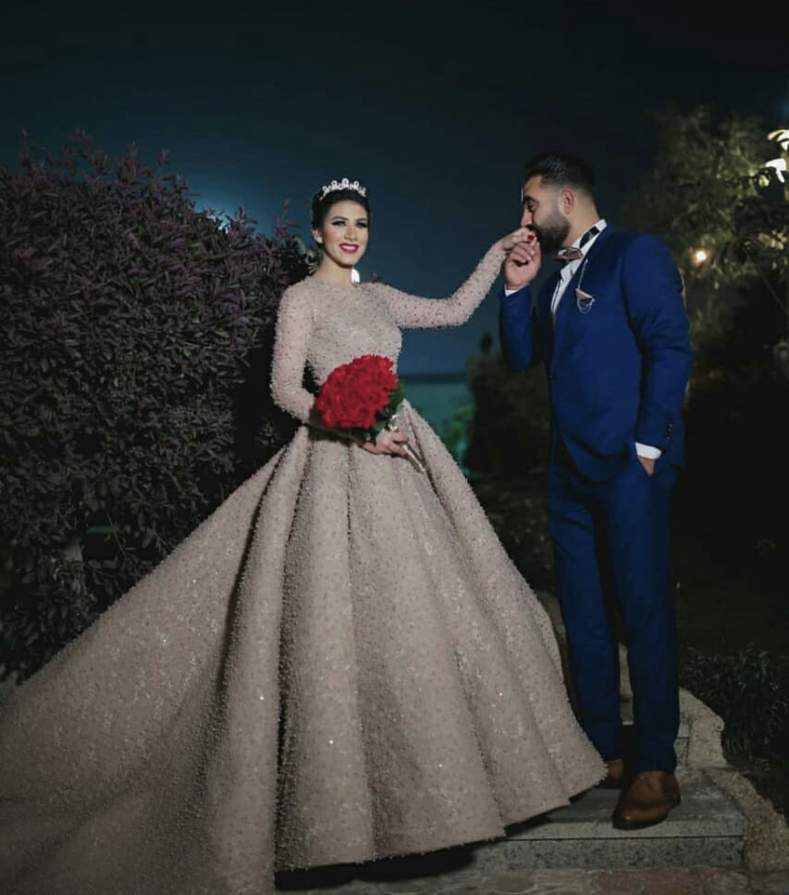 Luxury Ruffles Champagne Prom Dresses Lace Pearls A Line Jewel Neckline Long Sleeve Evening Dress Custom Made Formal Party Gowns