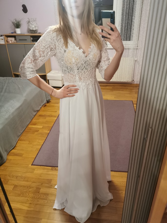 Vestido De Novia 2020 Long Sleeves Beach Cheap Wedding Dress Lace Chiffon Wedding Gown Sexy V-neck Floor Length Bridal Dress