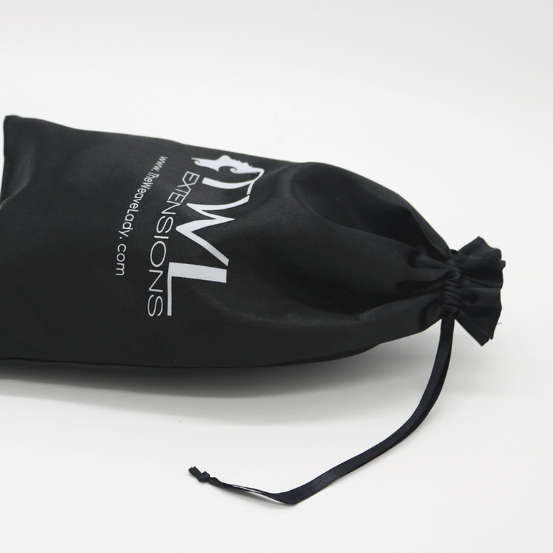 50PCS Black Satin Bags Packaging Hair Wig Extension Gift Bag Custom Drawstring Bags 18x30/30x40cm Storage Pouch