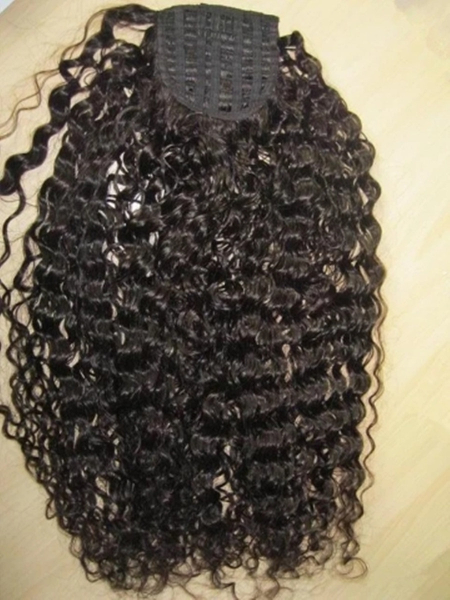 Malaysian remy hair wrap around ponytail hair piece long one piece human hair pony tail Easy ponytail natural curlly 160g