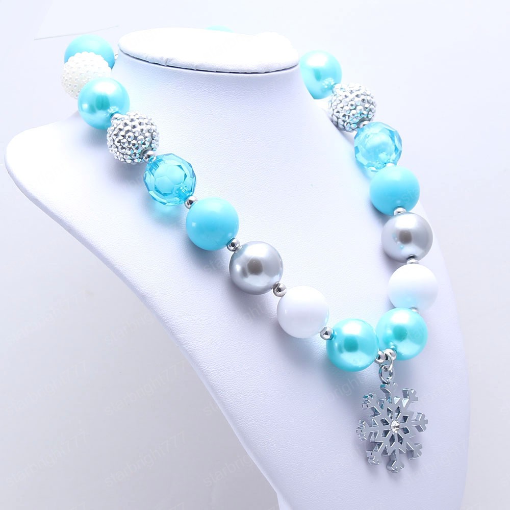 Fashion Blue Kid Chunky Necklace Snow Flower Girl Children Bubblegum Bead Chunky Necklace Toddle Kid Jewelry