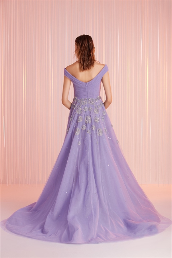 2021 Tony Ward Evening Dresses Off-Shouldert A Line Tulle Applique Court Train Prom Dress Party Wear Custom Made Red Carpet Gowns