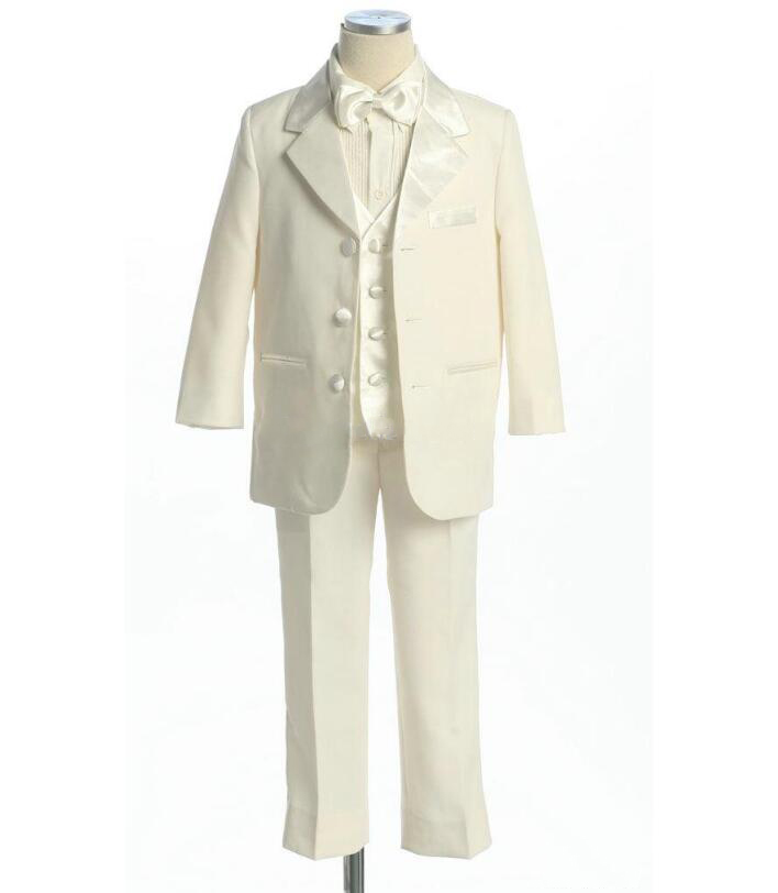 2019 Top Sale Color White Or Ivory Four Pieces ( Jacket +Pants+Bow Tie+Vest) Wear Custom Made Boys' Cheap Tuxedos Boy's Formal Suits