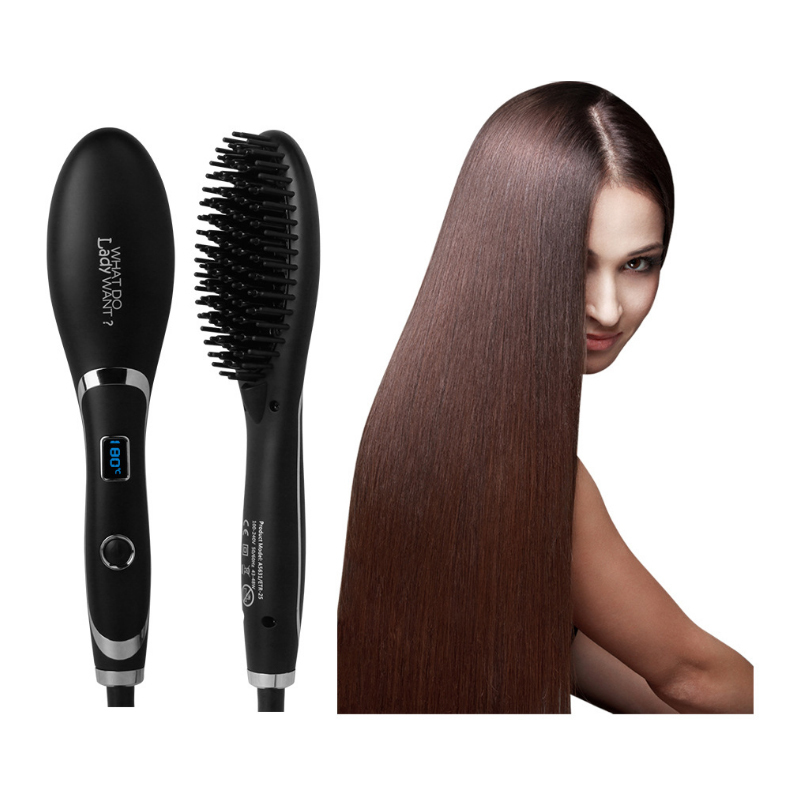 Hair Straightener Brush Comb Ionic Electric Hair Brush Straightener Fast Heat LCD Screen Straightening Iron Hair Iron