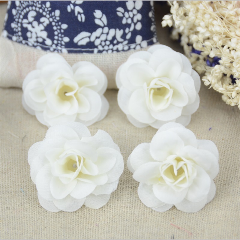 100 Pcs 4.5cm Handmade Mini Artificial Silk Rose Flowers Heads Scrapbooking Flower Kiss Ball For Wedding Decorative