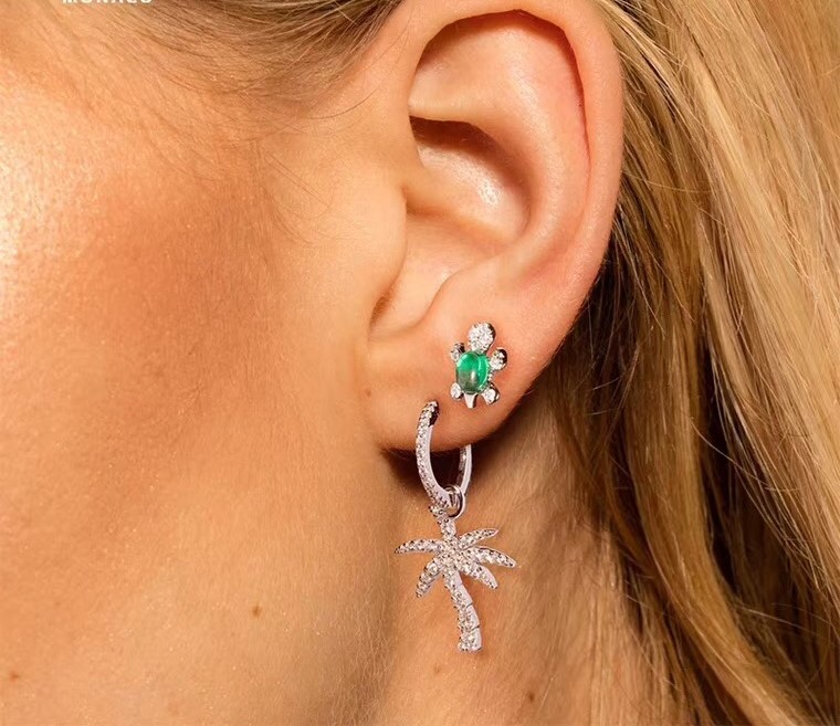 Fashion-Silver Fashion Simple Women Coconut Palm Tree Dangle Earring Drop Earrings Summer Holiday Hawaii Earring jewelry English Lock
