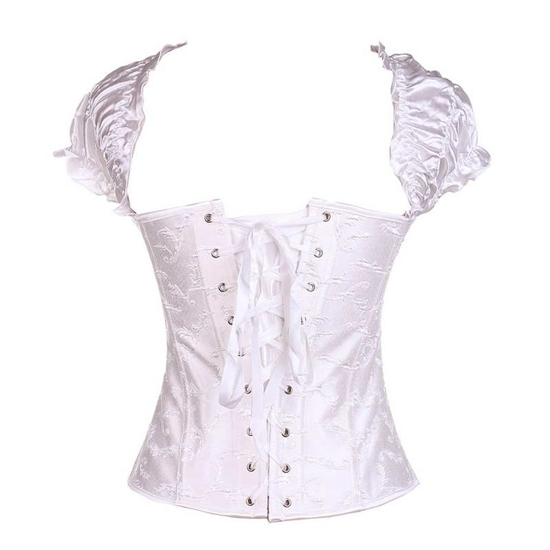 Elegant Women's Victorian Corset Dress Brocade Jacquard Steel Bones Bridal Underbust Bodice with Puff Short Sleeves Available in White & Black Sm