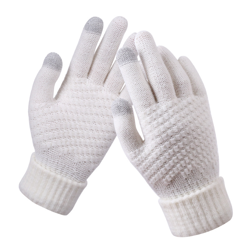 2020 Winter Touch Screen Gloves For Women Men Warm Stretch knitted Mittens Imitation Wool Full Finger Black White Gloves