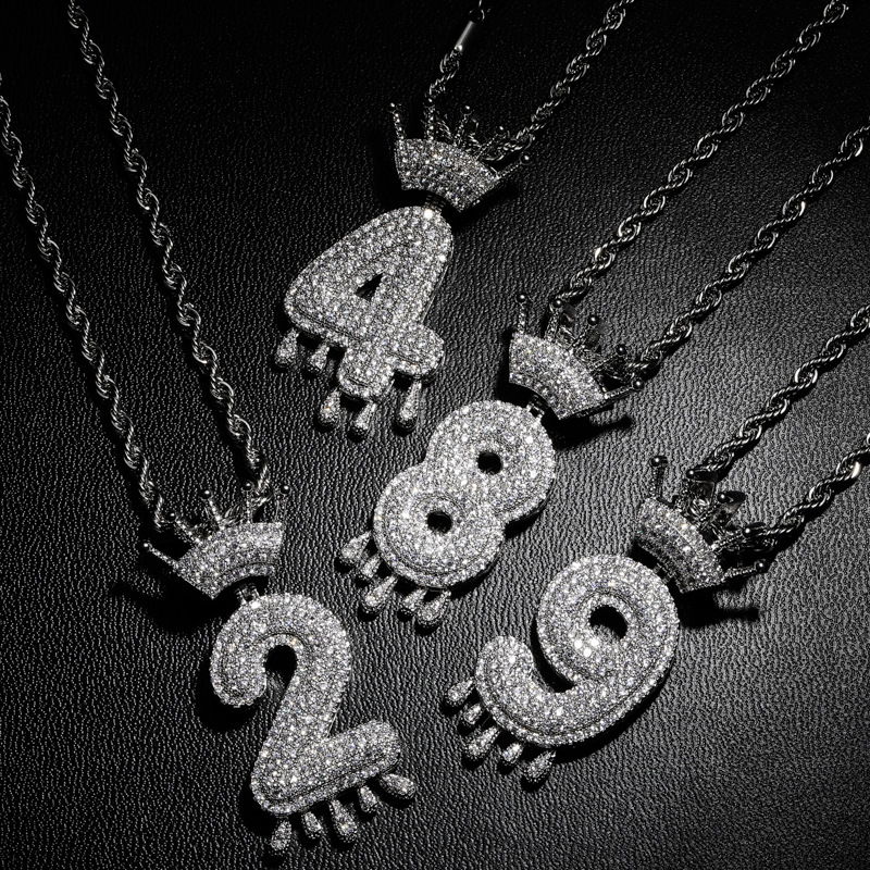 Iced Out Pendant Hip Hop Jewelry Men Luxury Designer Necklace Mens Diamond Chain Pendant Bling Number Rapper Hiphop Gold Silver Ch