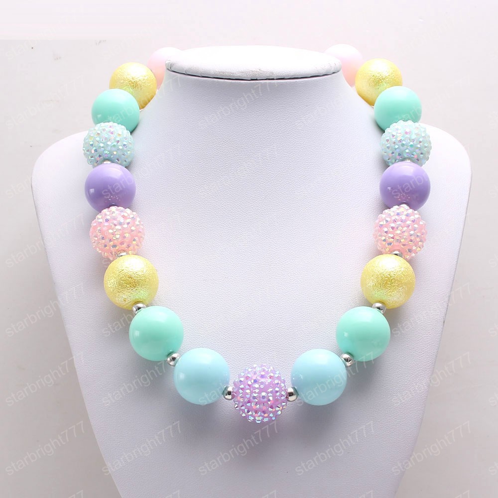 New candy color fashion baby chunky bubblegum handmade girls kids diy rhinestone beads necklace jewelry for child gift