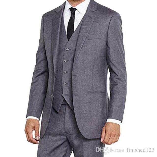 High Quality Two Button Gray Groom Tuxedos Notch Lapel Groomsmen Best Man Suits Mens Wedding Suits (Jacket+Pants+Vest+Tie) NO:996