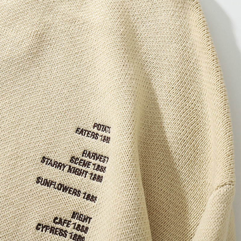 2019 Men Hip Hop Sweater Pullover Streetwear Van Gogh Painting Embroidery Knitted Sweater Retro Vintage Autumn Sweaters CottonMX190926