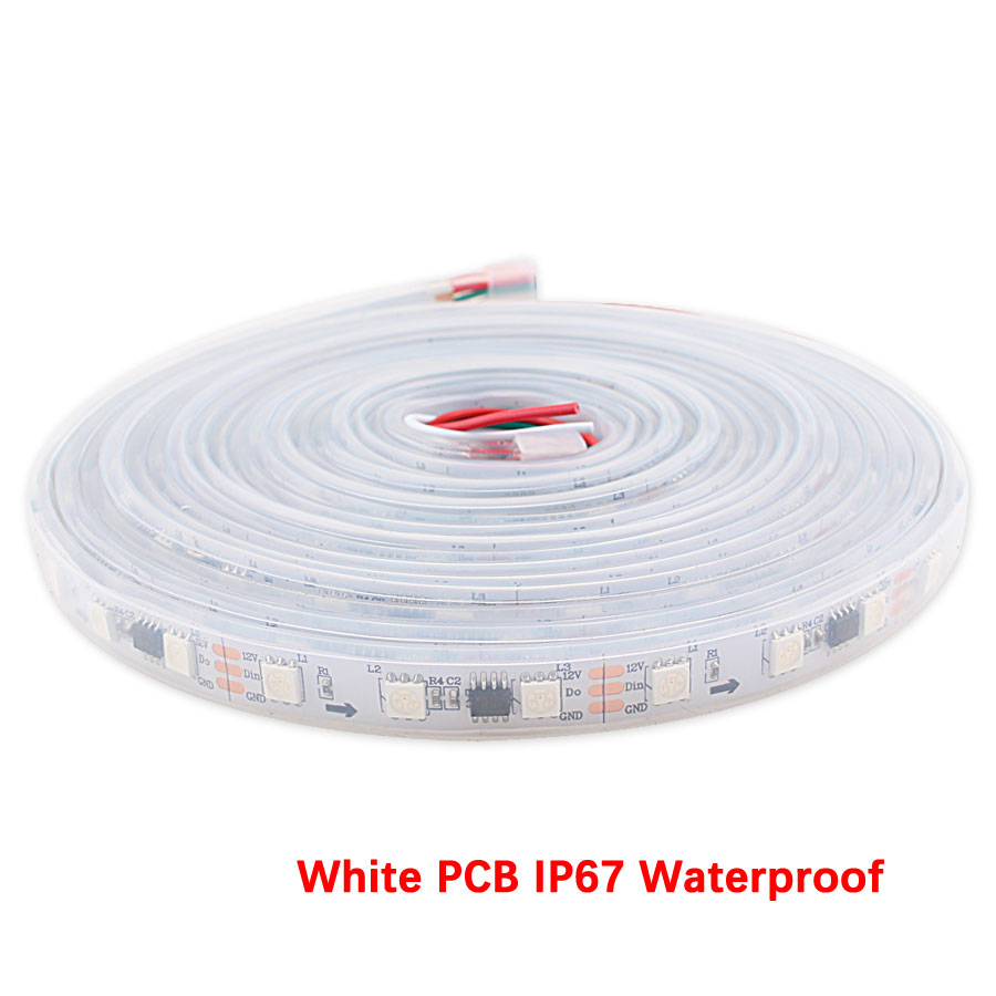 DC12V WS2811 Addressable RGB LED Strip Programmable Pixel LED 5050 30leds 60leds/M IP20 IP65 IP67 Black White PCB