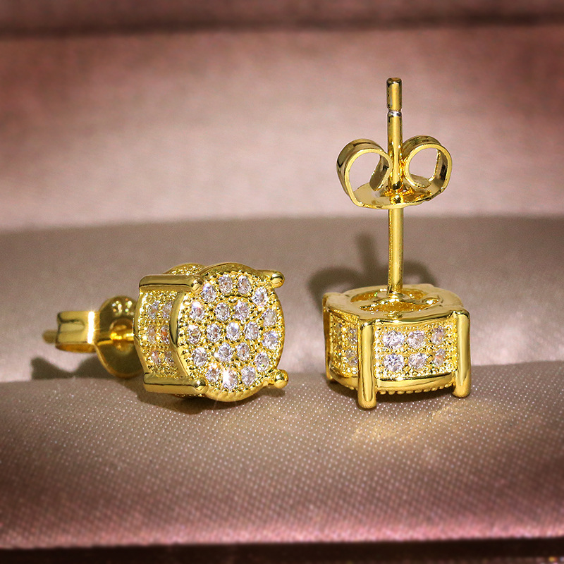 Hip Hop Men Women 925 Sterling Silver Stud Earrings White Zircon Roce Earrings 18k Gold Plated Jewelry Wholesale