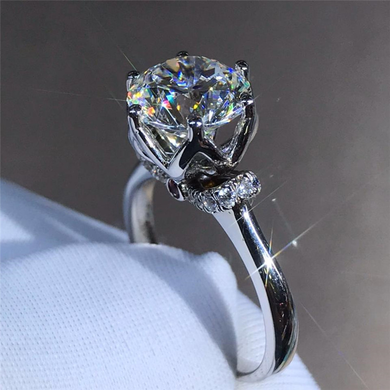 Sparkling Handmade Luxury Jewelry Pure 925 Sterling Silver Round Cut White Topaz CZ Diamond Gemstones Women Wedding Engagement Band Ring