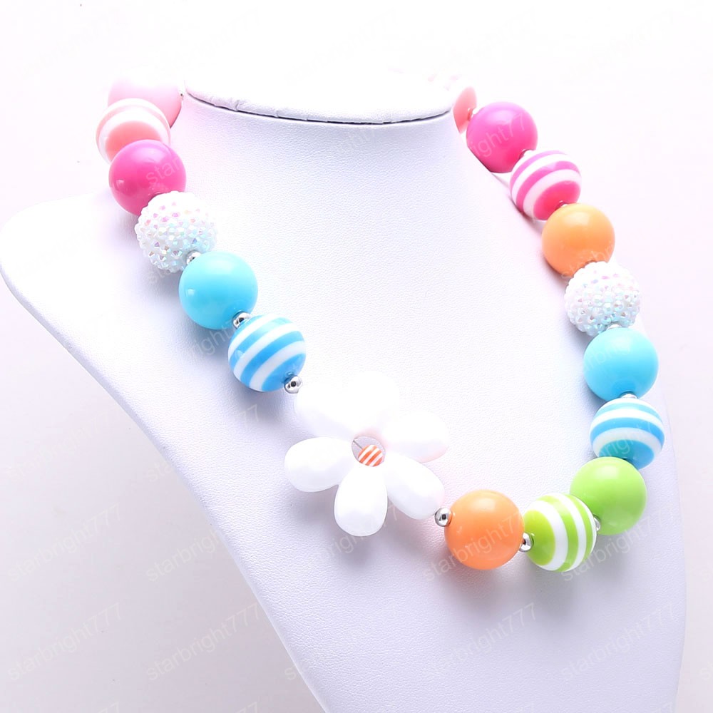 Fashion Flower Kids Beads Necklace Beautiful Rainbow Color Girls Children Chunky Necklace Toddle Kid Beaded Jewelry