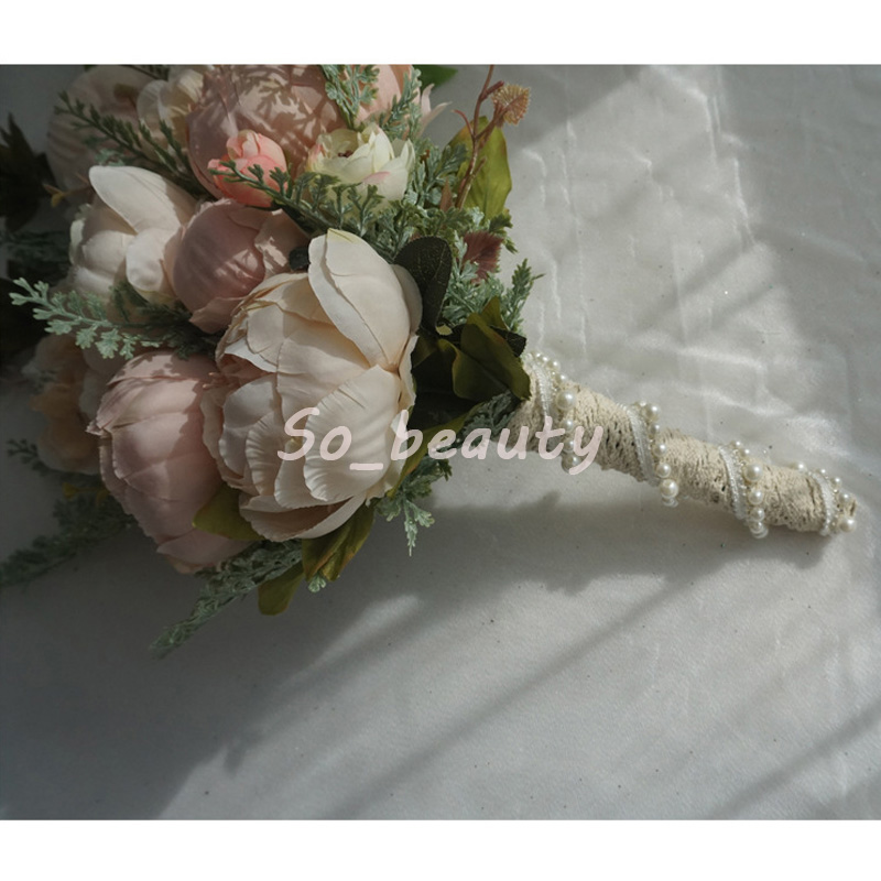 Rose Peony Bridal Cascading Bouquet Wedding Bouquets Bride Girl Flowers Home Party Decoration Fake Table Flower White Pink