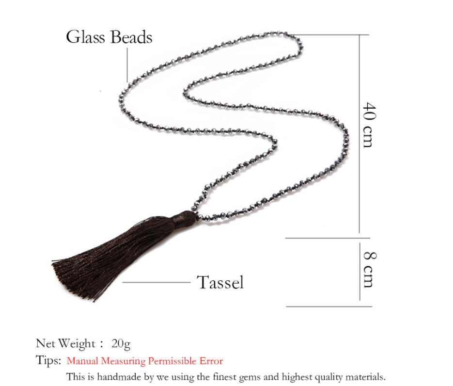 Crystal glass necklace beads hand knotted Bohemian tassels simple jewelry women and grils