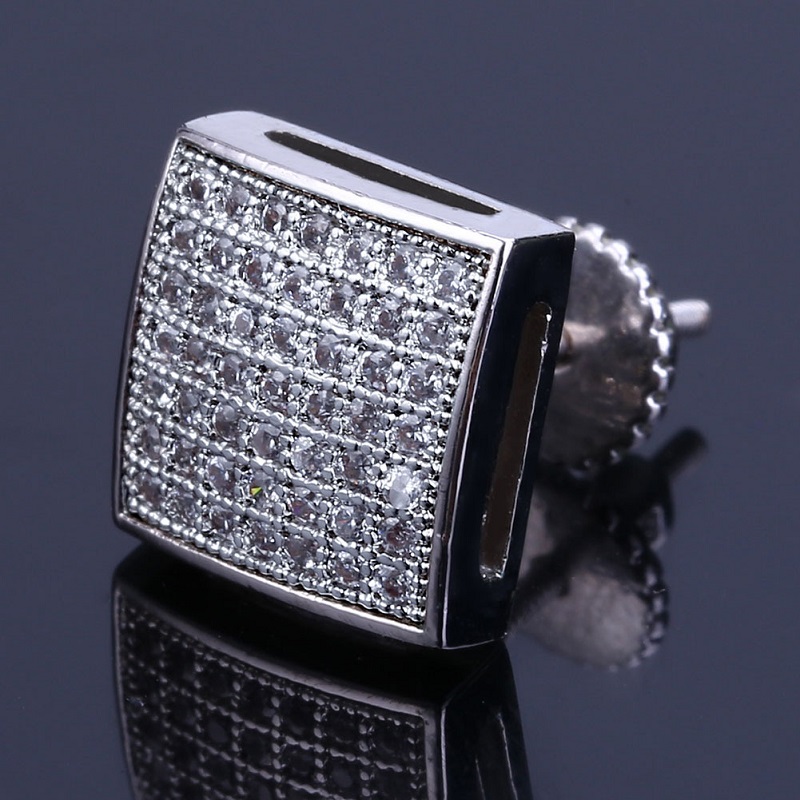 Mens Hip Hop Stud Earrings Jewelry New Gold Silver Simulated Diamond Square Men Fashion Earring