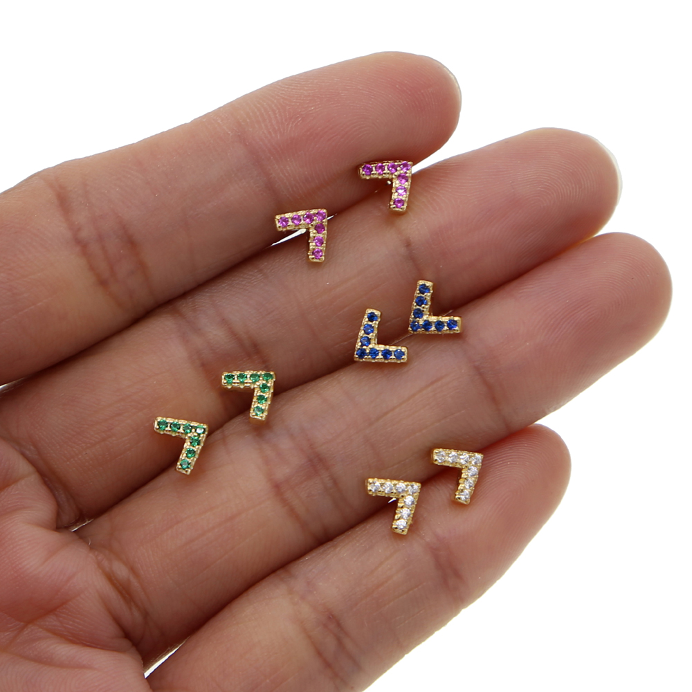 925 Sterling silver simple multi piercing stud V Arrow stud earring 4 color minimal delicate dainty studs for girl
