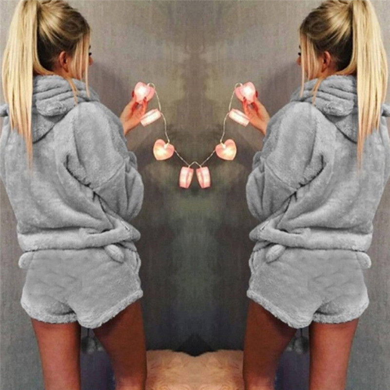 Women Ladies Soft Warm Nightwear Fashion Ladies Long Sleeve Hoodie+Shorts Two Piece Set Pajamas Winter Autumn Lovely Sleepwear, As photo show
Women Ladies Soft Warm Nightwear Fashion Ladies Long Sleeve Hoodie+Shorts Two Piece Set Pajamas Winter Autumn Lovely Sleepwear, As photo show