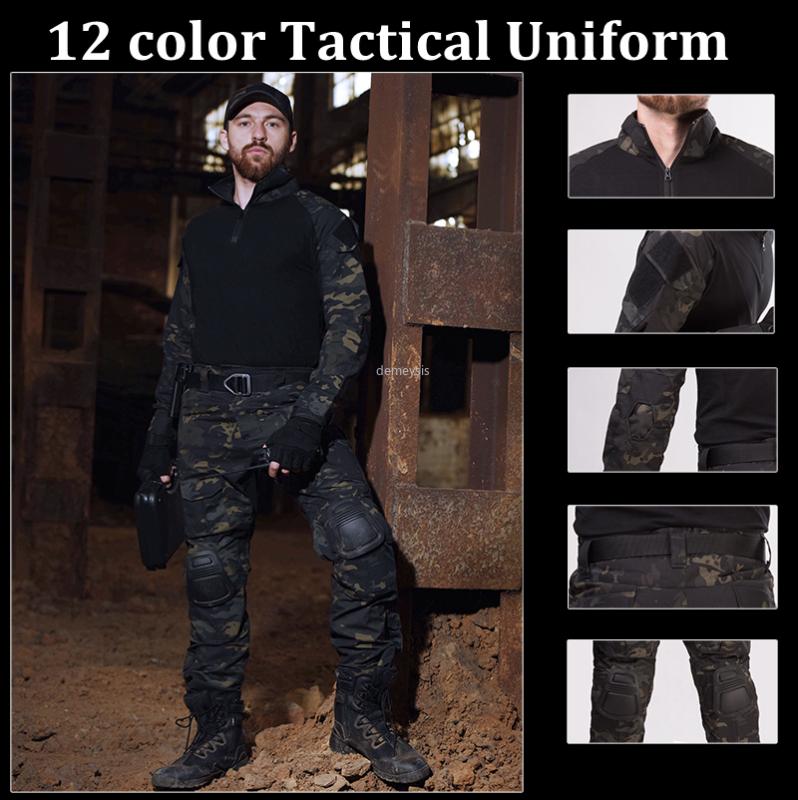 Tactical Camo Uniform with Elbow Knee Pads Black Multicam Tactics Shirt + Pants Army Hunting Sniper Combat Uniforms
Tactical Camo Uniform with Elbow Knee Pads Black Multicam Tactics Shirt + Pants Army Hunting Sniper Combat Uniforms