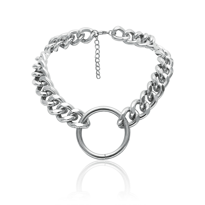 Punk Miami Cuban Choker Necklace Hip Hop Jewelry Trendy Iron Thick Chain Circle Necklace Women Neck Accessories