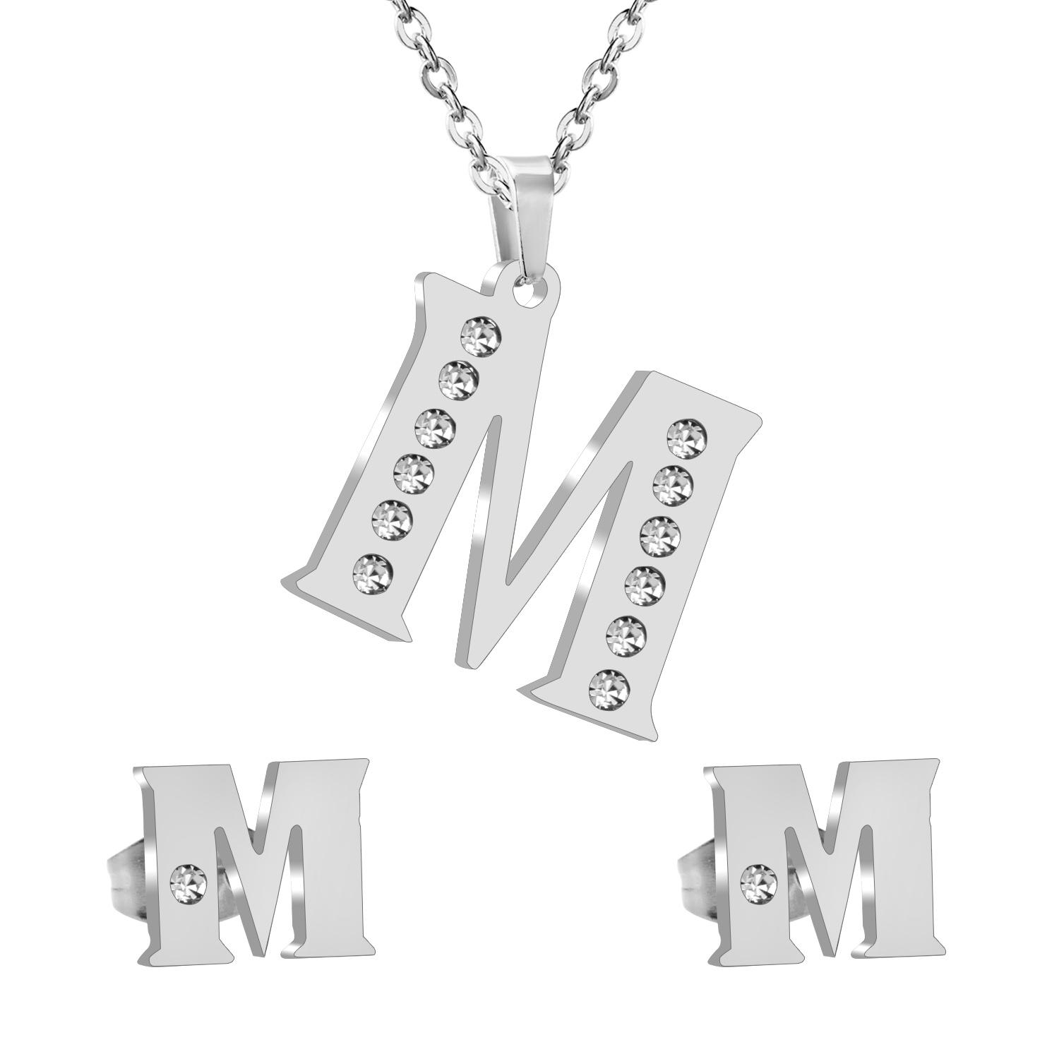 Vintage Stainless Steel Initial Alphabet M Letter Jewelry Sets Classic Style Bling Crystal Gold Necklace And Earrings, Silver
Vintage Stainless Steel Initial Alphabet M Letter Jewelry Sets Classic Style Bling Crystal Gold Necklace And Earrings, Silver