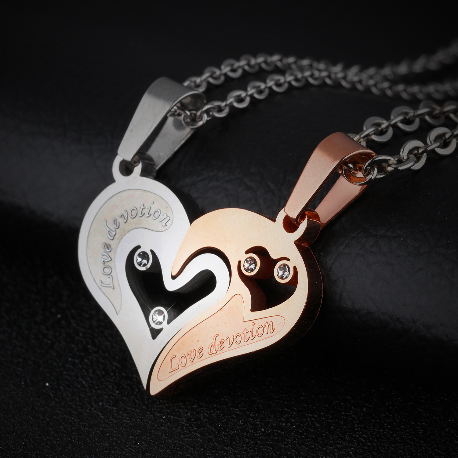 Lover Heart Shape Puzzle Pendant Necklace with Cubic Zirconia 14K Gold Plated Necklace Jewelry Lovers Gift