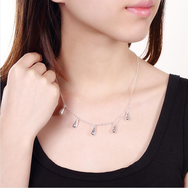 Best gift Five water drop necklace hanging plated sterling silver necklace STSN131,wholesale fashion 925 silver Chains necklace factory sale