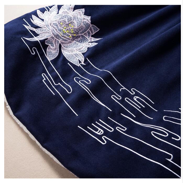 Embroidered Blue Cloak with Hoodie hanfu Chinese Retro Costume Cloak autumn winter thickened Clothing double layer wool warm costume