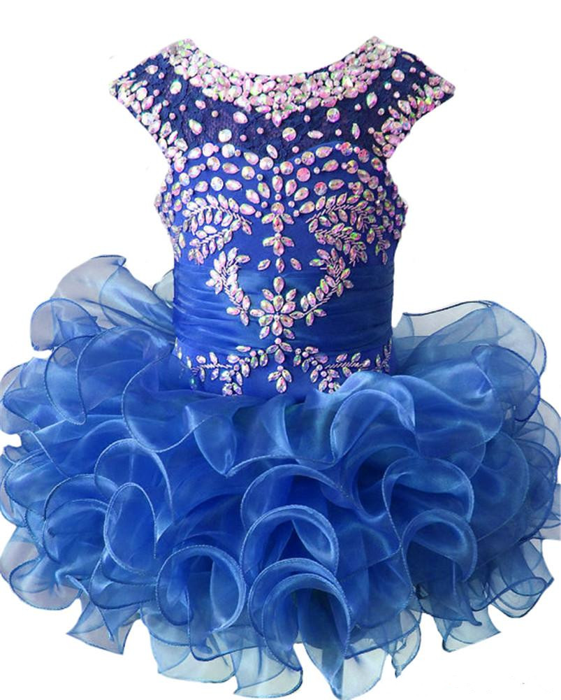 Little Girls Glitz Beaded Pageant Cupcake Dresses Infant Mini Short Skirts Toddler Tutu Ruffles Flower Girl Dresses