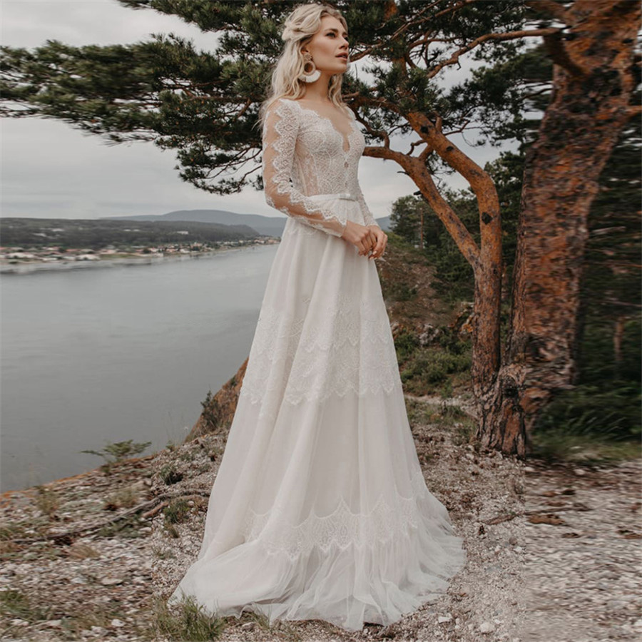 V-Neck Long Sleeves Appliques Lace Wedding Dresses 2020 Bridal Gowns Custom Formal Beach Robe De Mariee, White
V-Neck Long Sleeves Appliques Lace Wedding Dresses 2020 Bridal Gowns Custom Formal Beach Robe De Mariee, White