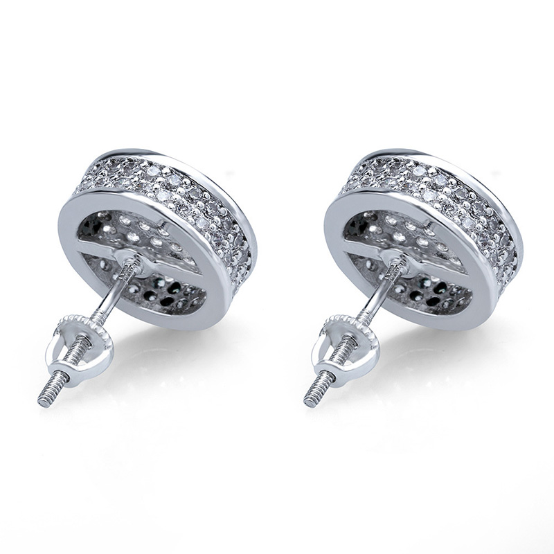 Hip Hop Screwback Stud Earrings Cylinder Shape Shining White Zircon Dangle Earrings Gold Plated Vintage Geometric Jewelry
