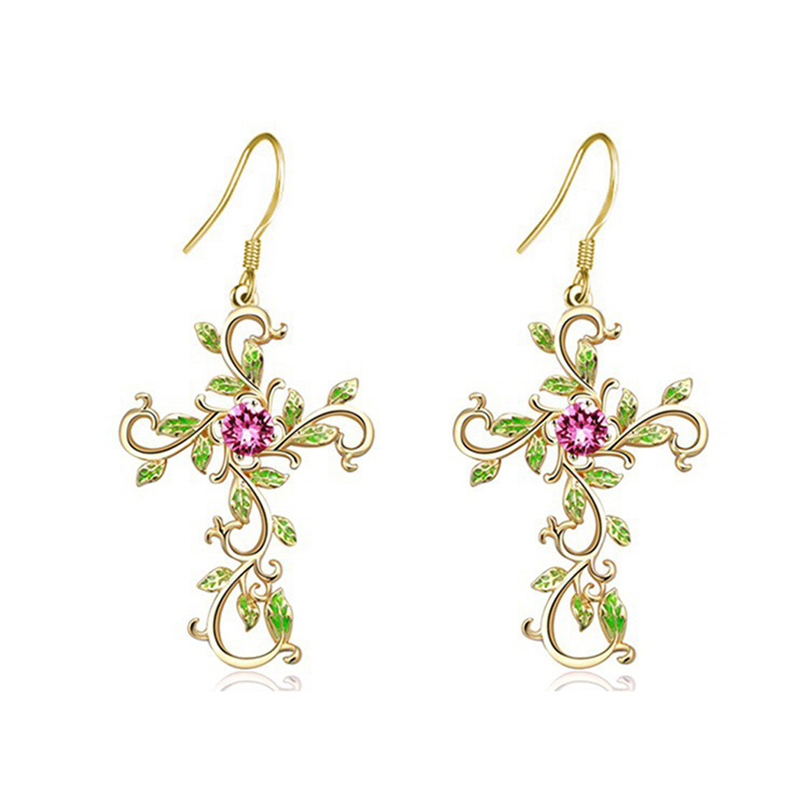 God We Trust Cross Dangle Earrings for Women Ladies Fashion Rose Gold Color Plated Pink Zircon Leaves Earrings Jewelry Gifts
God We Trust Cross Dangle Earrings for Women Ladies Fashion Rose Gold Color Plated Pink Zircon Leaves Earrings Jewelry Gifts