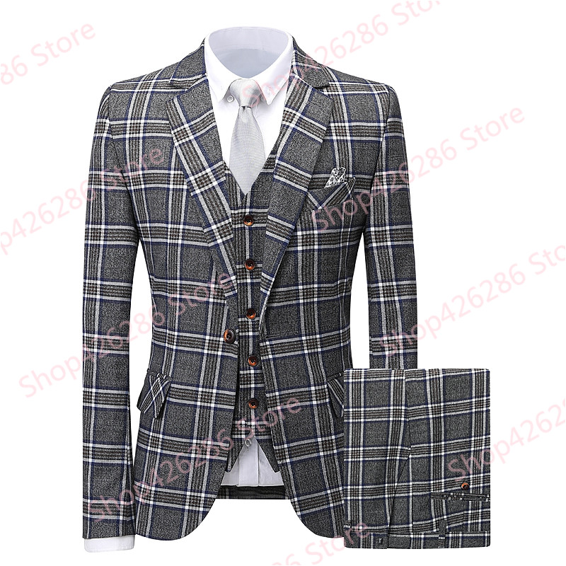 Men's Suit Handsome Plaid 3 Piece Jacket Vest Pants Sets Formal Wedding Groom Tuxedo Tern Masculino Slim Fit Business Suits 2020, Multi
Men's Suit Handsome Plaid 3 Piece Jacket Vest Pants Sets Formal Wedding Groom Tuxedo Tern Masculino Slim Fit Business Suits 2020, Multi