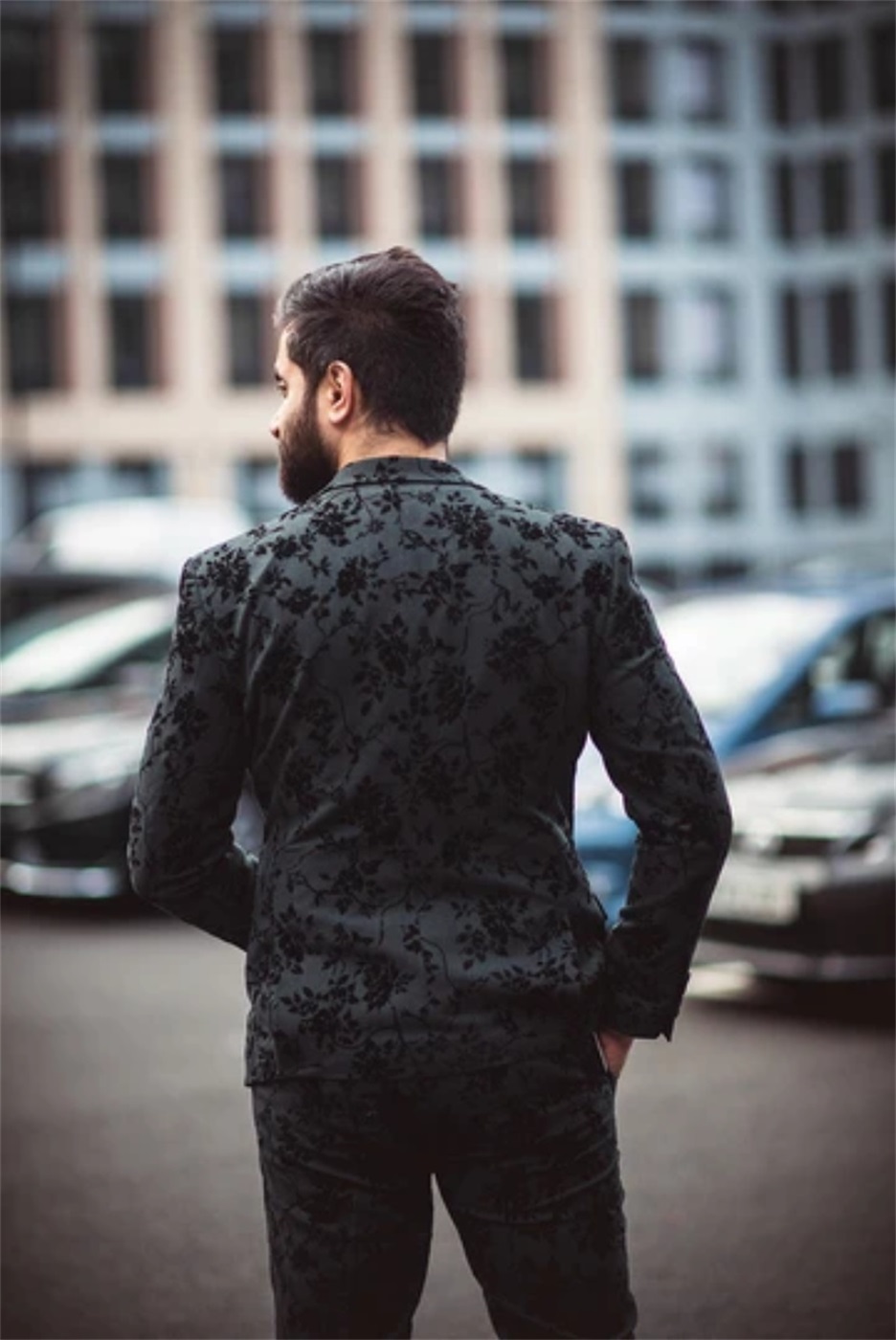 Black Wedding Tuxedos High Quality Flower Pattern Two Button Mens Groom Suits Notached Lapel Slim Fit Prom Party Blazer Jacket 2 Pieces