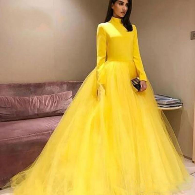 Long Sleeves Muslim Prom Dresses Saudi Arabic Tulle Ball Gowns Sweet 16 Dress Quinceanera Formal Elegant Evening Gowns