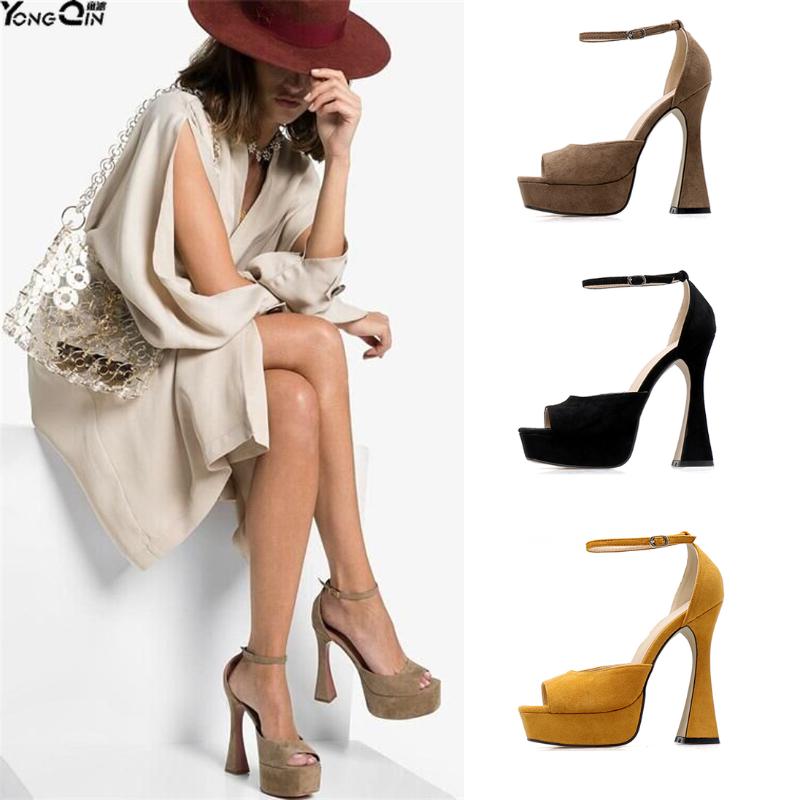 Summer fashion Suede Women's sandals buckle High Heels Pumps Shoes, Black