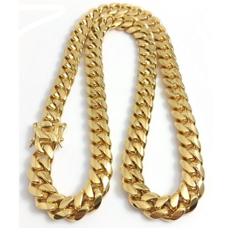 NEW Stainless Steel 18K Gold Plated High Polished Miami Cuban Link Necklace Men Punk 14mm Curb Chain Double Safety Clasp 18inch-30inch, Silver
NEW Stainless Steel 18K Gold Plated High Polished Miami Cuban Link Necklace Men Punk 14mm Curb Chain Double Safety Clasp 18inch-30inch, Silver