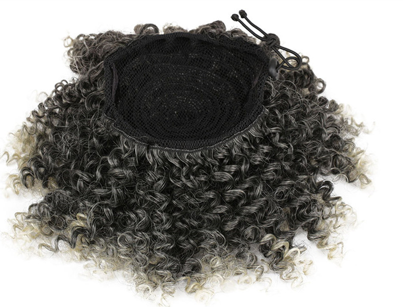 Silver gray jerry curly drawstring ponytail hair extensions Salt and pepper gray color human hair ponytail hairpiece 120g 14inch