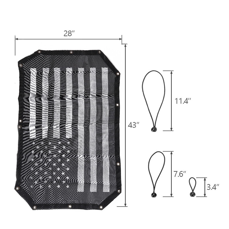 Black Car Roof Mesh UV Protection SunShade Top Cover For Jeep Wrangler JK 2007-2017 Auto Exterior Accessories (USA Flag)