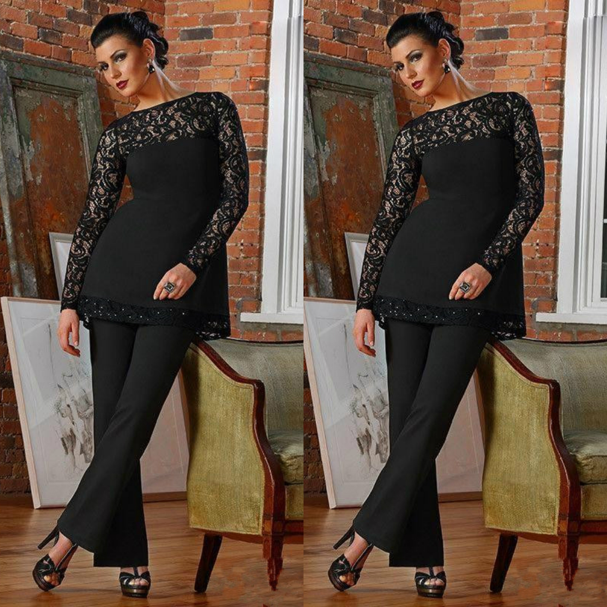 Elegant Black Mothers of Bride Pant Suits Lace Long Sleeves Beads Mother of the Groom Dresses Plus Size Madre de los vestidos