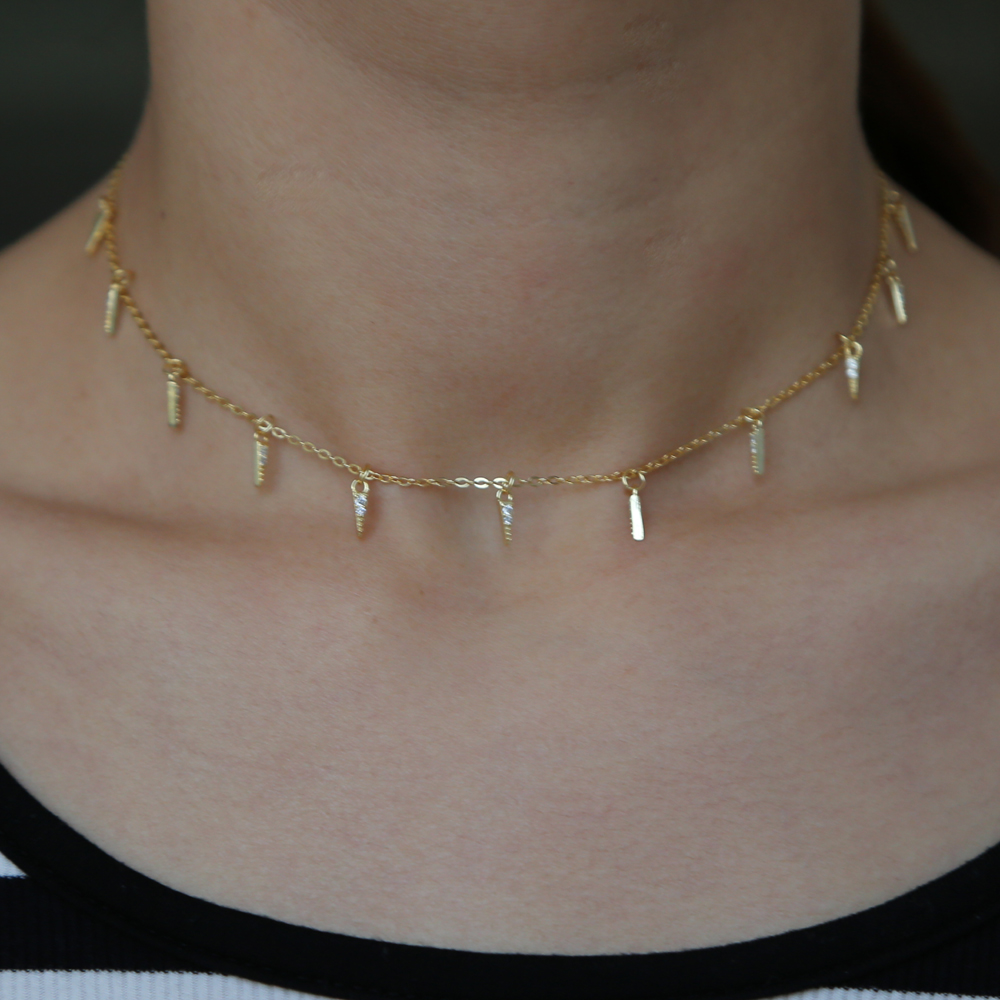 Wholesale-cz spike charm necklace statement necklaces 925 sterling silver fine jewelry european fashion women jewelry