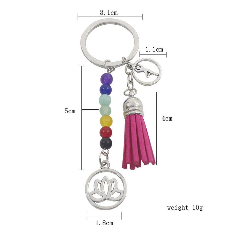 Fashion Keychains Cute Healing Crystal Stone Chakra Pray Car Key Chain Tassel Keyring Bag Pendant Women Jewelry Accessories Gift