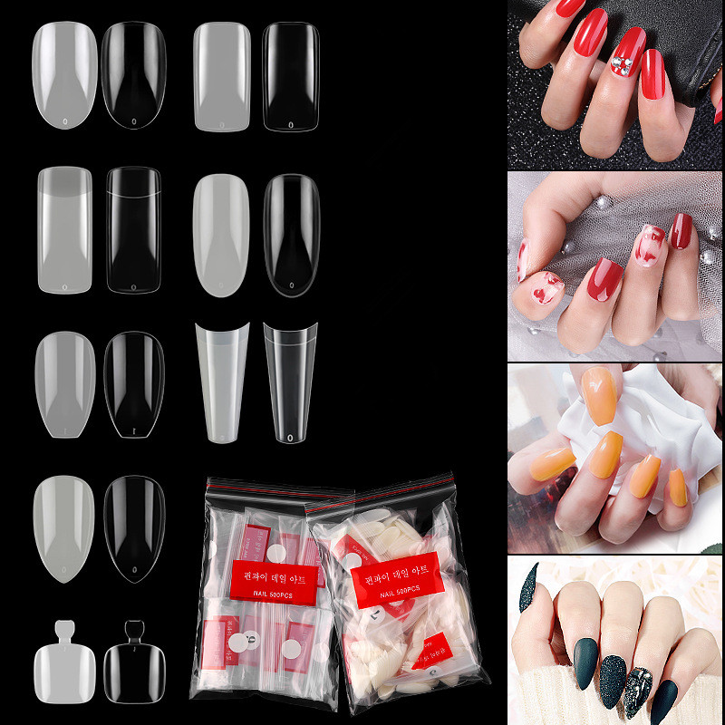 500pcs blanc clair naturel français Conseils faux ongles en acrylique UV Gel Ultra flexible Ballerina Outils de manucure ongles Fake H043