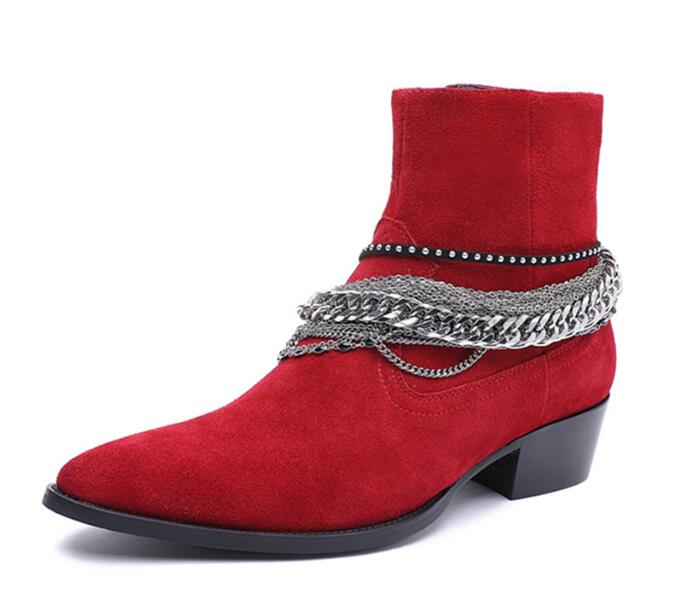 High top new list genuine leather persional men chain boots factory outlet high quality s l p ankle boots